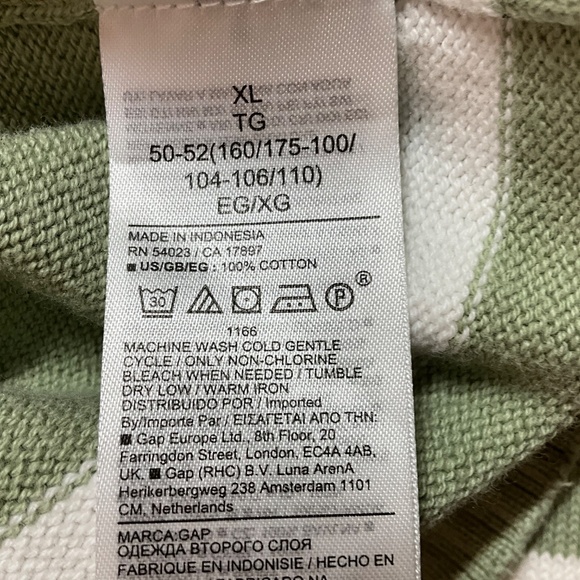 GAP 100% Cotton Green White Stripe Sailor Collar Sweater Long Sleeve US Sz XL - Picture 8 of 9